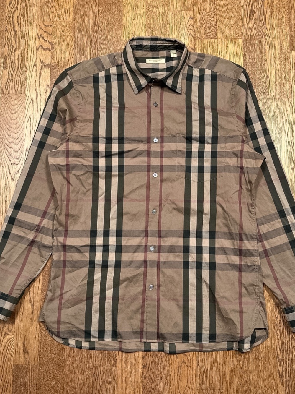 Burberry Brit Nova Check Plaid Cotton Polyamide L/S Button Dress Shirt Mens L